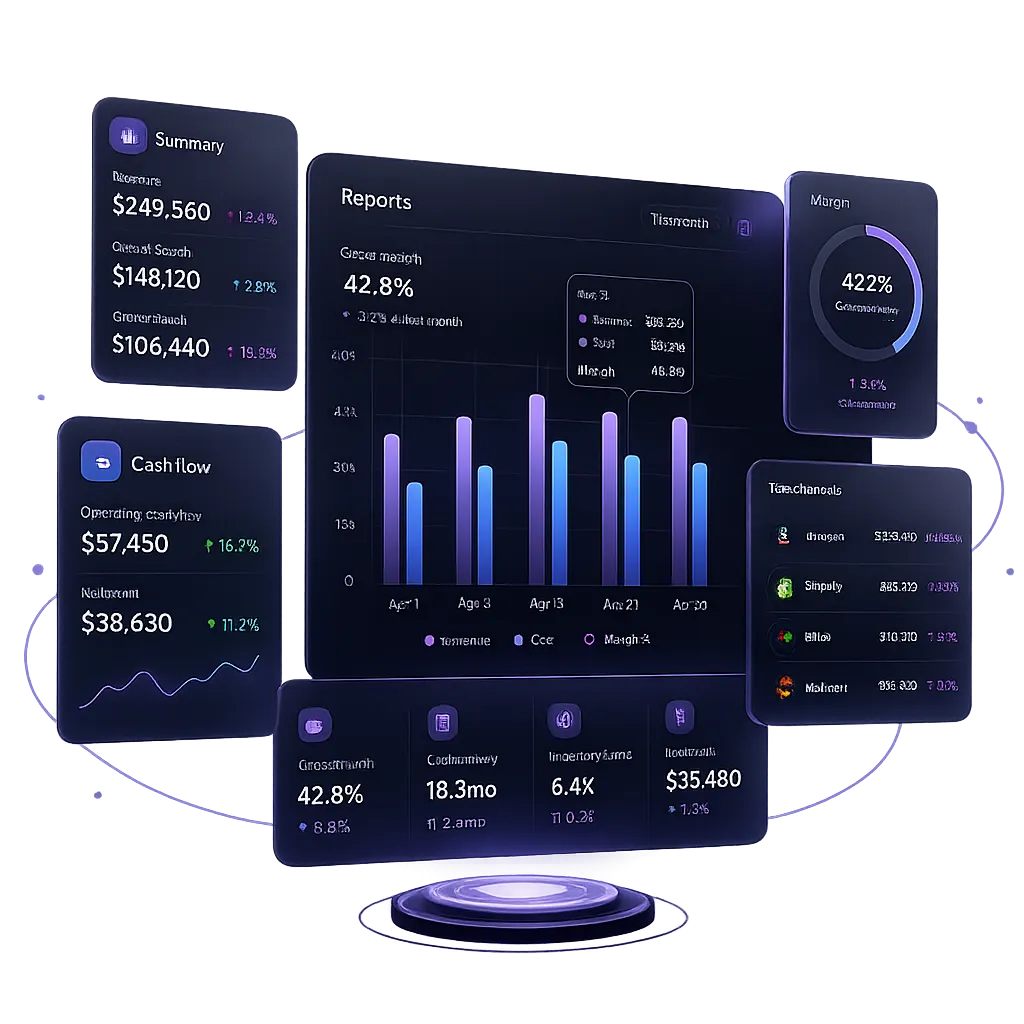 Live reporting dashboard showing margin and cash flow